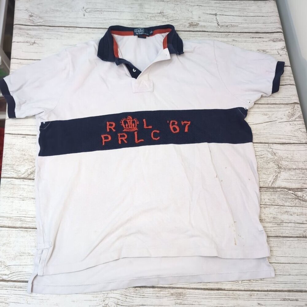 Polo Ralph Lauren Rugby Shirt White Navy Stripe PRLC 67 Patch – Men’s XXL